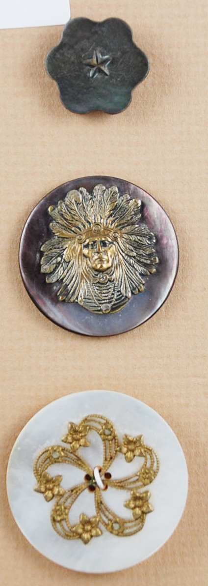Pearl Buttons: Pearl with metal escutcheons', including wonderful Indian chief