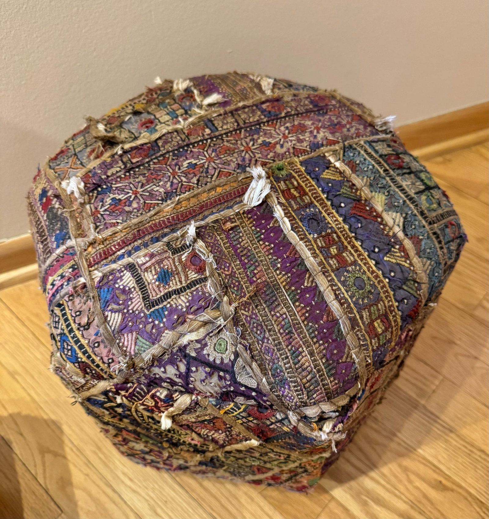 Rug and Carpet Hexagon Pouf Footstools mixed media: Rug and Carpet Hexagon Pouf Footstools 18”w x 13”h) $150 each (20 lb) please see auction for second one. drown solid wood legs.