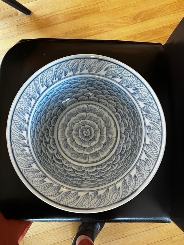 Antique Chinese Qianlong Daoguang Flower Petals PatternBlue & White Porcelain Bowl 11.5" diameter (1 of 2)