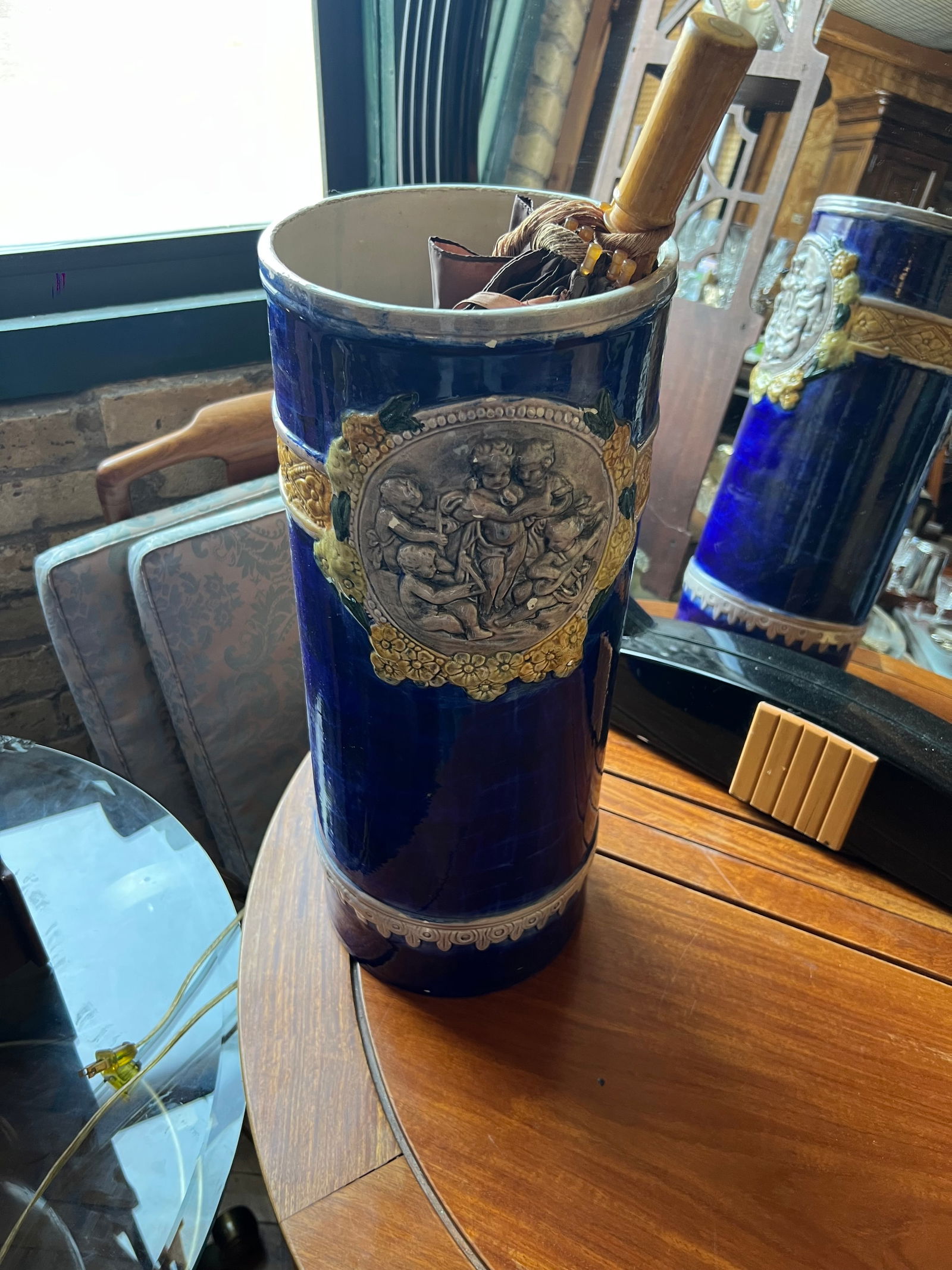 Vintage Umbrella Stand - Majolica Art Deco style (1 of 8)