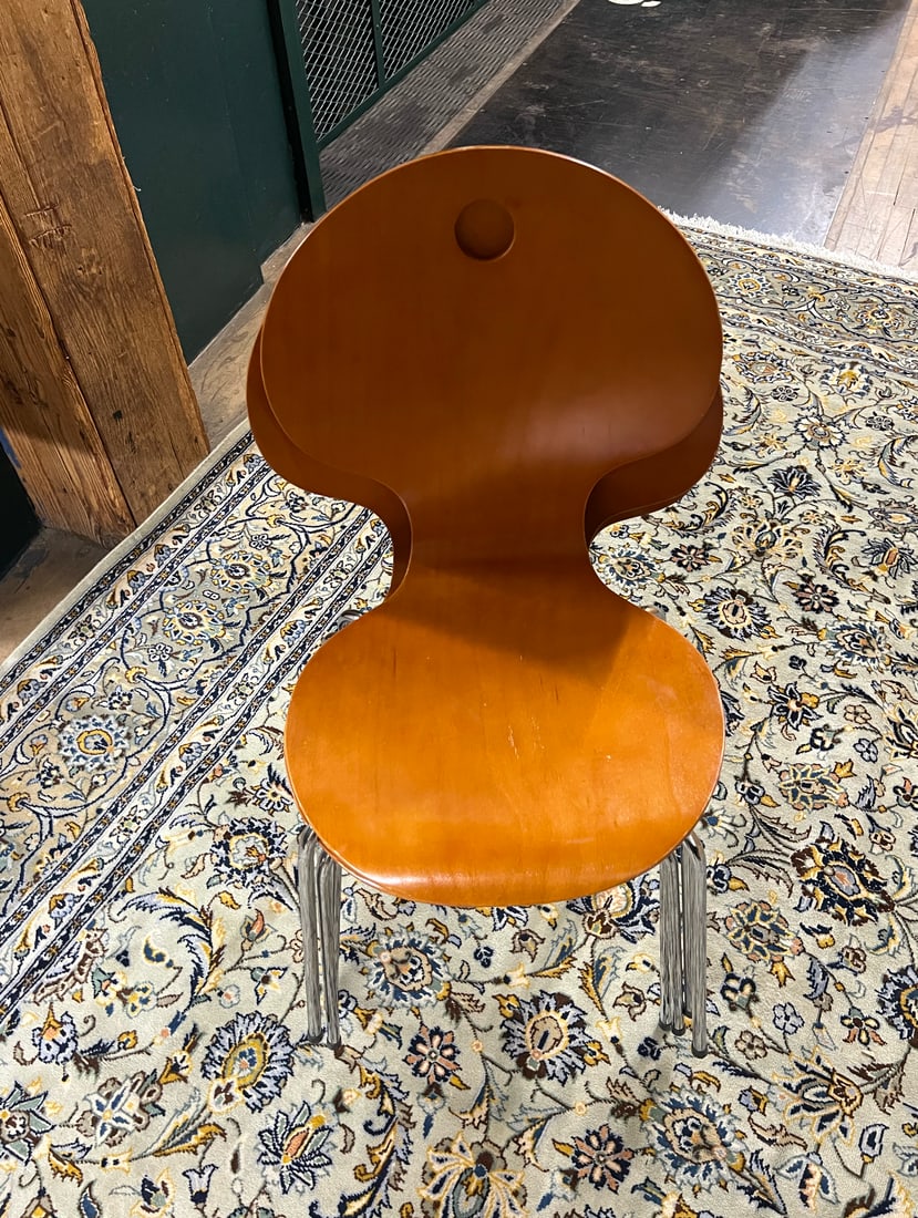 Danish Plywood Dining Room Table Set: Danish Plywood Dining Room Table Set, comes with 4 chairs and one table. Size of the table: 32 H, 47 W and 64 L. Size of the chairs: 34 H, 17 W and 14 D. Bring a touch of Scandinavian elegance to your