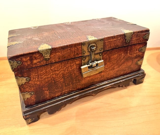 Chinese 19th Century Burlwood and Brass Hardware Box: Chinese 19th Century Burlwood box Wood Box 14 X 7 inch