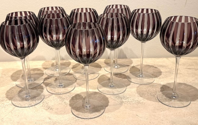 Joanna Castille (10) Amethyst Cased Cut To Clear Crystal Balloon Stemware (1 of 3)
