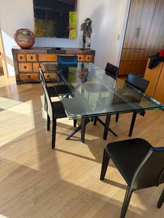 Contemporary Roche  Extendable Glass Dinning Room Table: Contemporary Roche Bobbi’s Extendable Glass Dinning Room Table 79w x 39d x 29h