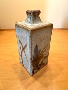 Shoji Hamada Large Slab Stoneware Art Pottery Rose Vase 1960's: Shoji Hamada Large Slab Stoneware Art Pottery rose Vase Pottery Vase 3 X 7 inch