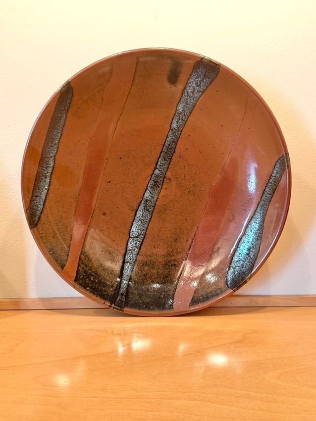 Vintage Handcrafted Terra Cotta Ceramic Plate – Striped Glaze Pasta or Serving Bowl (1 of 3)