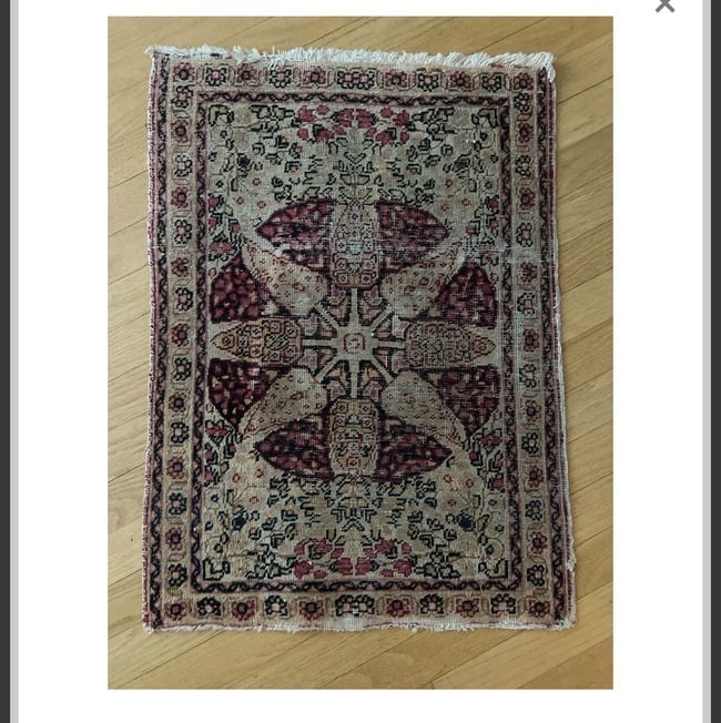 Vintage Hand-Knotted Wool Prayer Rug – 8-Point Star Medallion, Red & Beige (1 of 3)