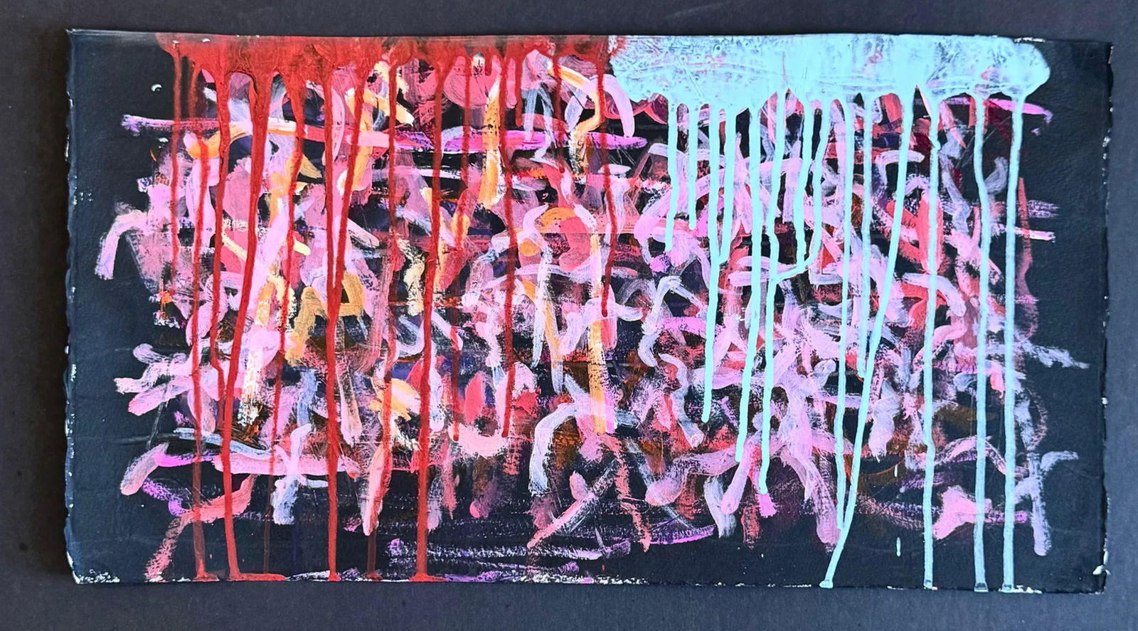 Diane Cooper Abstract Mixed Media Painting on Paper, Drip and Gesture Composition (1 of 1)