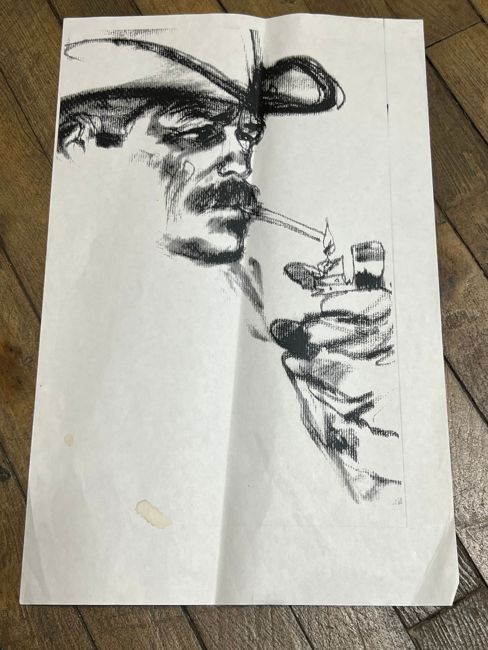 Vintage Cowboy Smoking Sketch – Black & White Illustration (1 of 5)