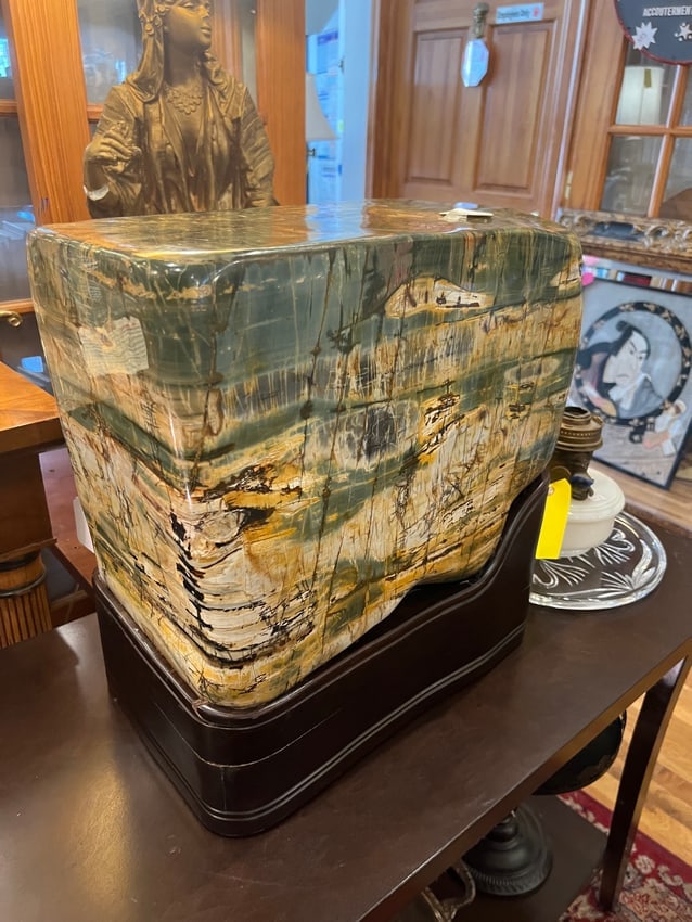 Large Polished Rhyolite Stone Sculpture on Wooden Base Natural Abstract Form (1 of 9)