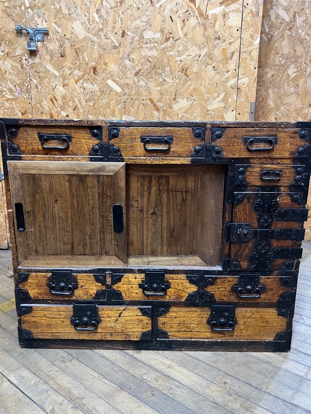 Antique Japanese Tansu Chest Meiji Period Style Wooden Cabinet with Iron Hardware (1 of 10)