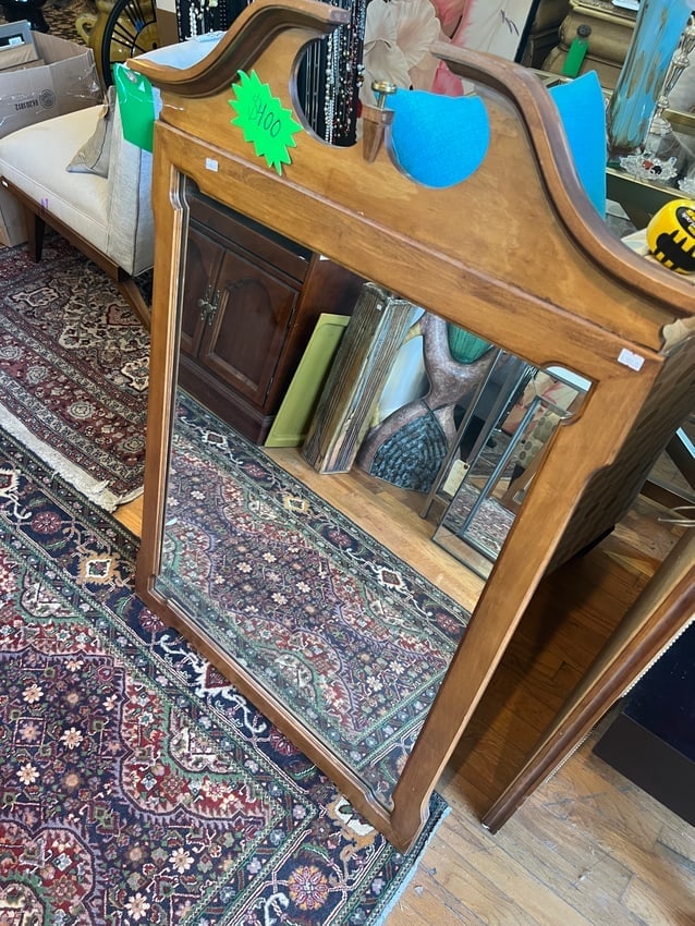 Wooden Mirror w/ Curved Top: Wooden Mirror w/ Curved Top - Great Condiion