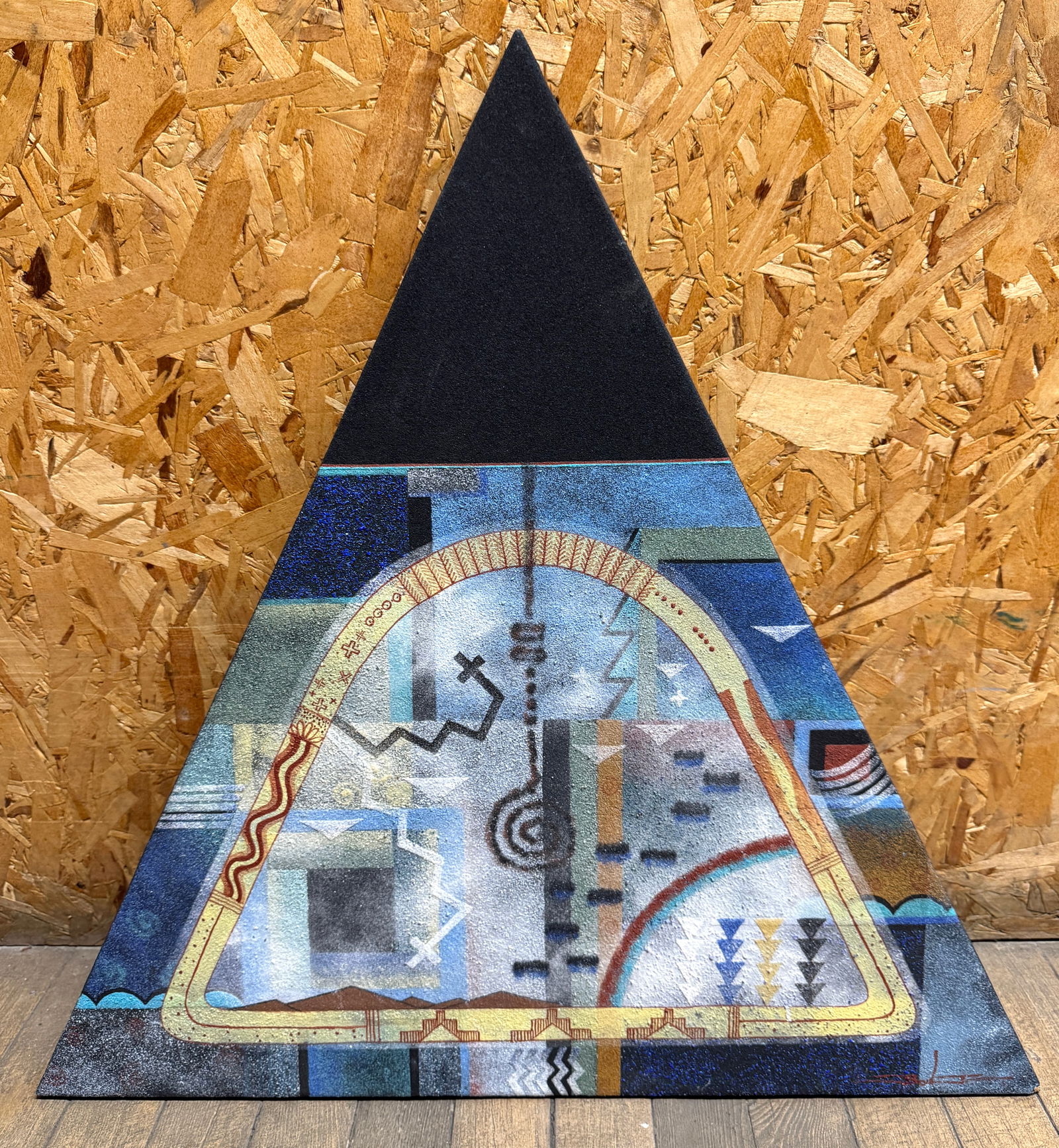 Joe Ben Jr. “Song of Day Cloud” Mixed Media Triangle Painting, Navajo Artist (1 of 3)
