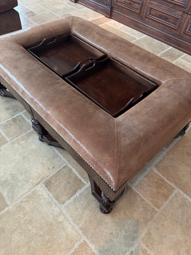 Upholstered Coffee Table Ottoman with Removable Trays and Nailhead Trim (1 of 3)