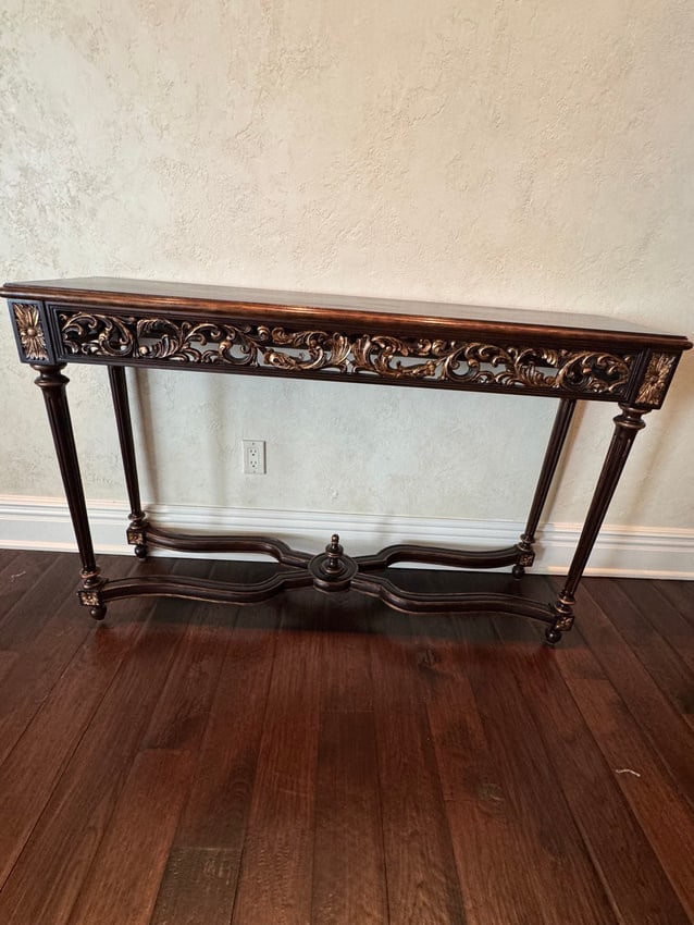 Antique Style Carved Wood Console Table with Gilded Accents (1 of 4)