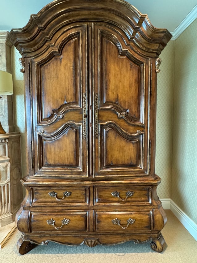 Pair of Ornate French Provincial Style Carved Wood Armoires with Drawers (1 of 7)