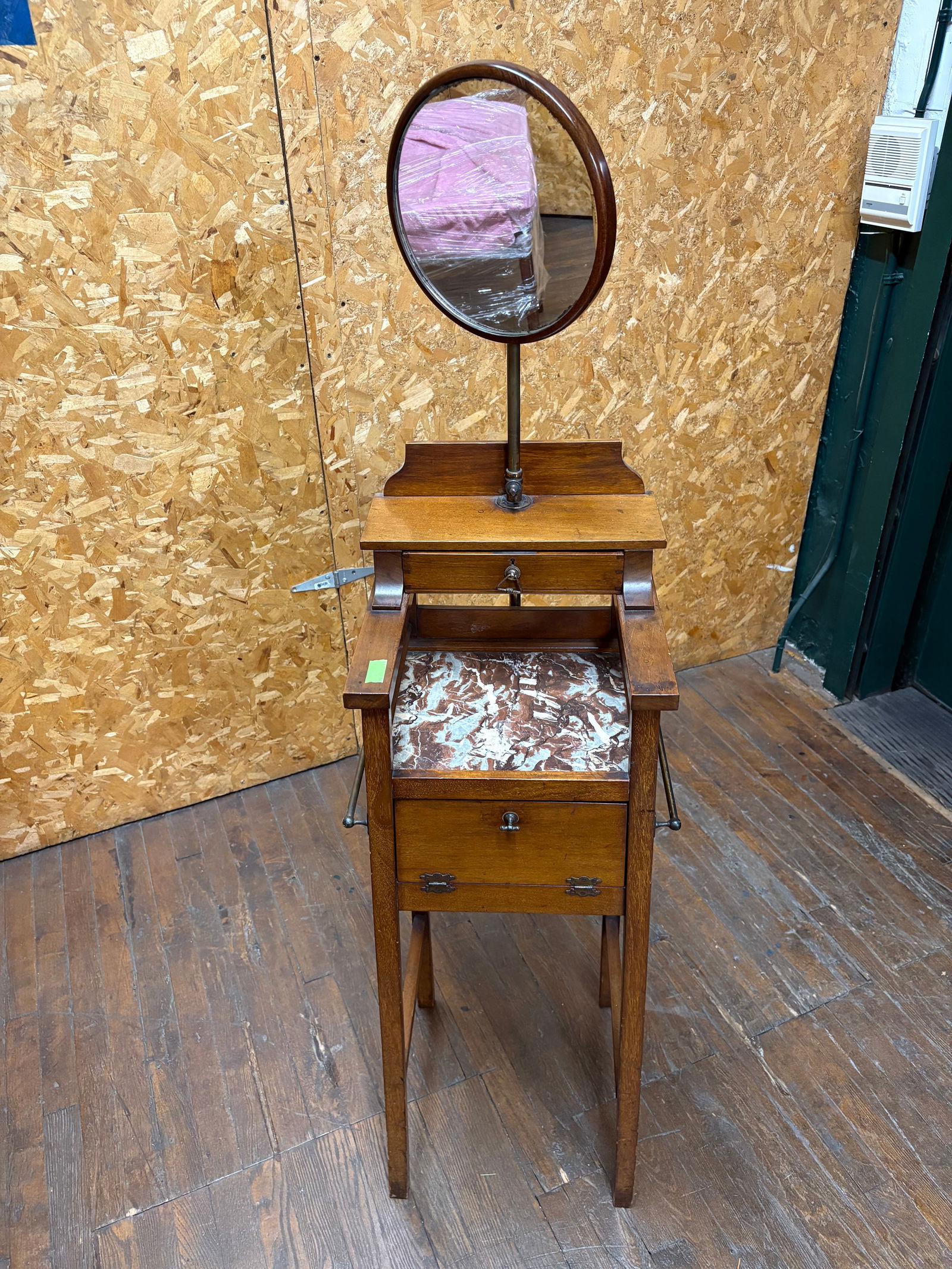 Antique Wooden Shaving Stand with Tilting Oval Mirror Marbleized Surface, Early 20th Century Gentl (1 of 3)