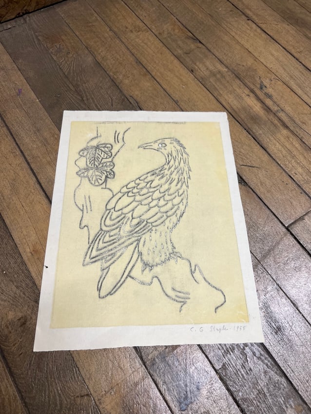 Charles Staples (1955) Stylized Bird and Butterflies, Original Drawing (1 of 6)