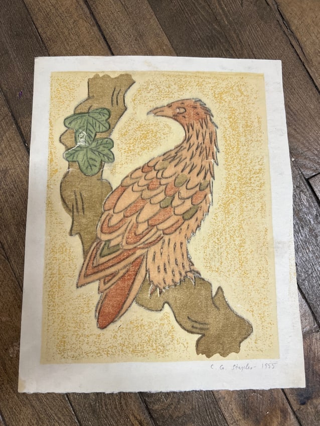 Charles Staples (1955) Golden Bird Hand-Colored Print, Signed (1 of 3)