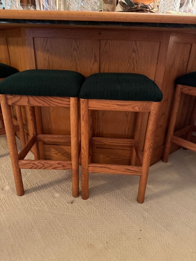 Set of 5 Solid Oak Bar Stools with Upholstered Seats Counter Height Seating (1 of 1)