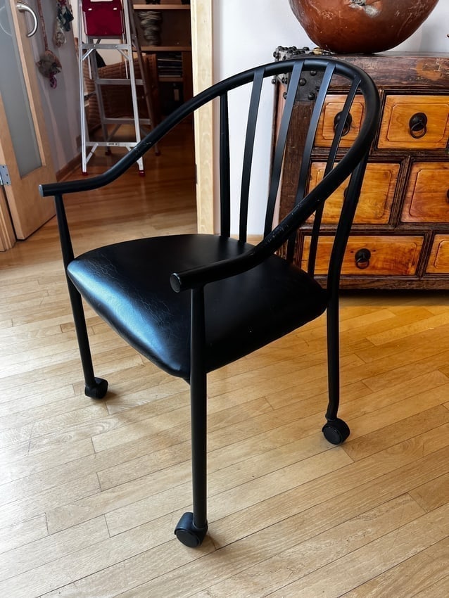 Room & Board Modern Rolling Armchair Black Metal Frame & Faux Leather Seat (1 of 1)