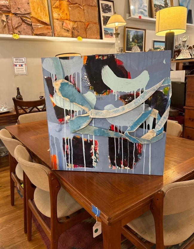 Diane Cooper Mixed Media Abstract Canvas Wall Art Blue & Black Contemporary 3D Painting (1 of 4)