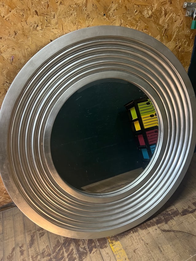 Oversized Round Wall Mirror with Brushed Silver Tiered Frame 40" Diameter (1 of 4)