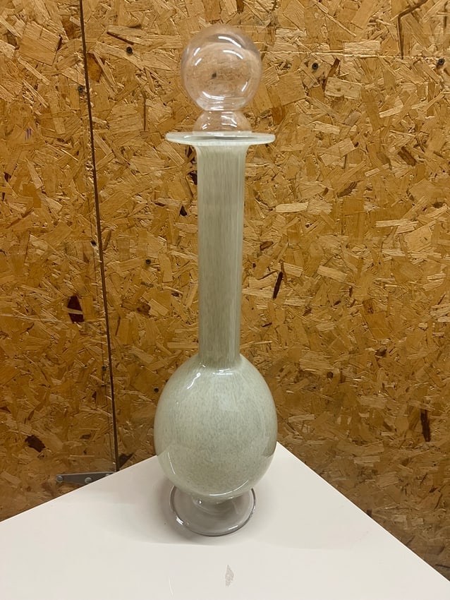 Tall Celadon Hand-Blown Glass Decanter with Stopper Zodax, Made in Poland (1 of 3)