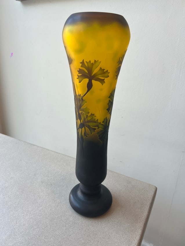 Cameo Glass Vase with Yellow and Brown Floral Design (1 of 4)