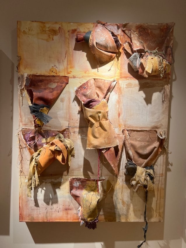 Mixed Media Assemblage on Canvas with Fabric and Rope, Abstract Relief Sculpture (1 of 4)