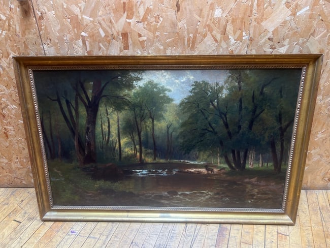 Nicolay Tysland Leganger (American, 1832c.1905) River Scene with Deer, Oil on Canvas (1 of 9)