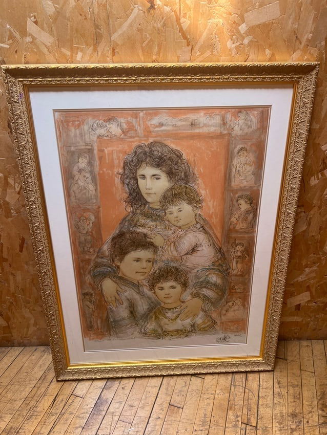 Edna Hibel Signed Limited Edition Lithograph Mother & Children Portrait (1 of 2)