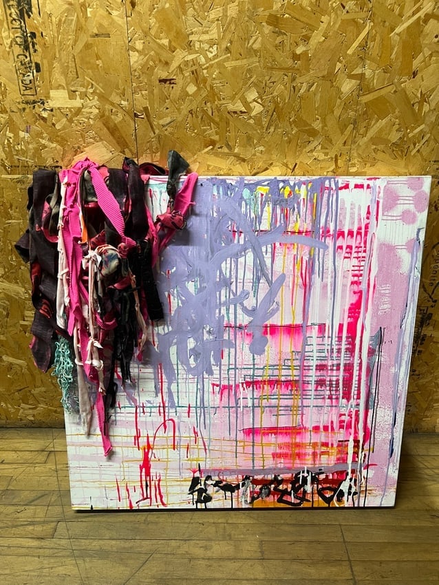 Diane Cooper Mixed Media Textile & Paint Abstract on Canvas Contemporary Assemblage (1 of 3)