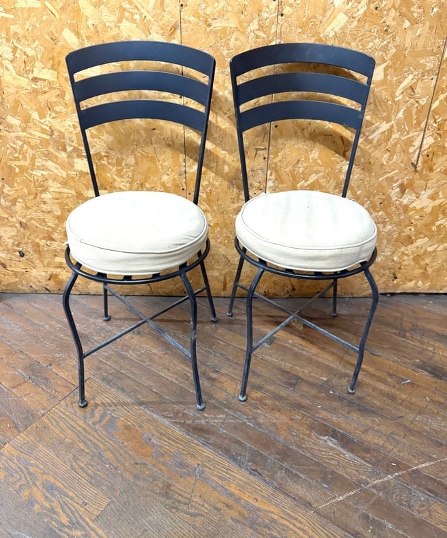 Pair of Vintage Black Metal Café Chairs with Cushions (1 of 2)