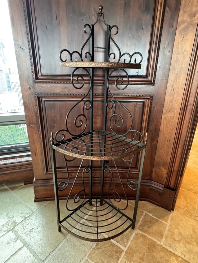 Ornate Wrought Iron Corner Etagere – Three-Tier Decorative Shelf (1 of 2)
