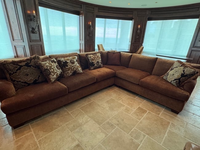 Oversized L-Shaped Sectional Sofa with Textured Brown Upholstery & Decorative Pillows (1 of 5)