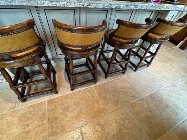 Set of Four Western-Style Tooled Leather and Wood Bar Stools with Nailhead Trim (1 of 4)