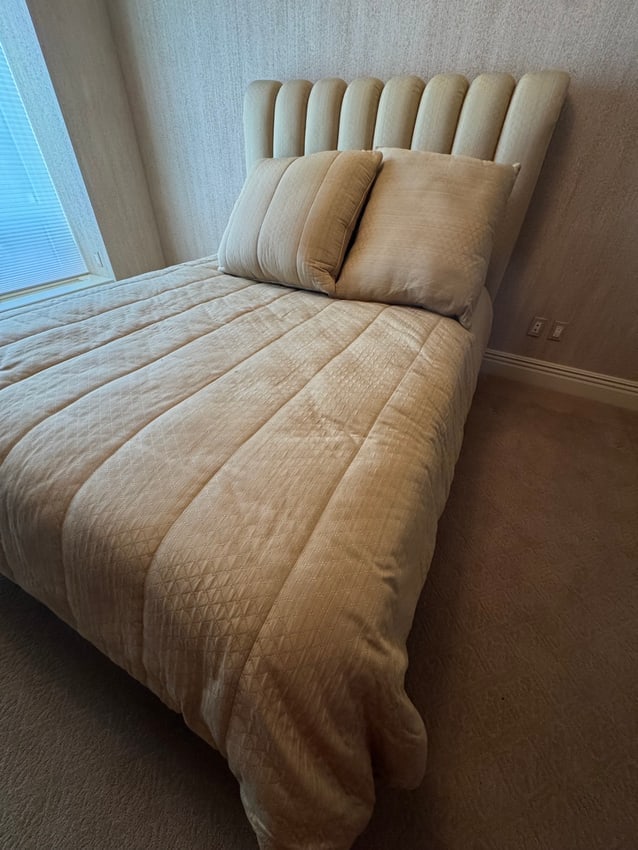 Queen Upholstered Bed with Channel-Tufted Headboard in Neutral Fabric (1 of 4)