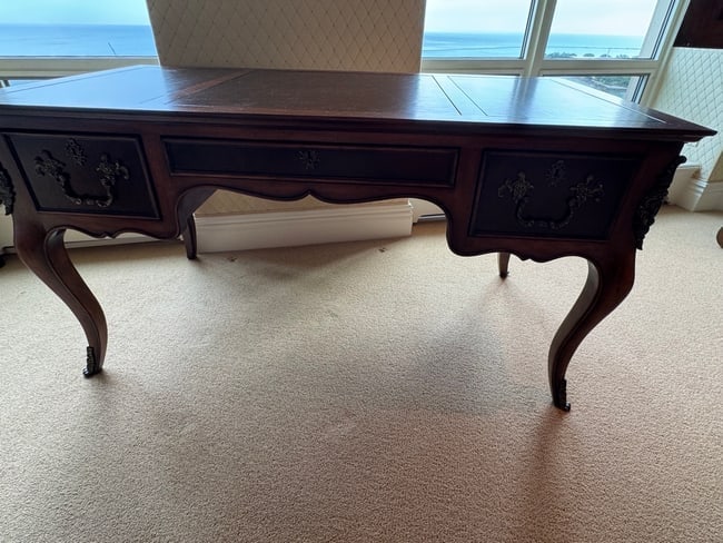 Antique French Louis XV Style Writing Desk with Ornate Brass Mounts (1 of 4)