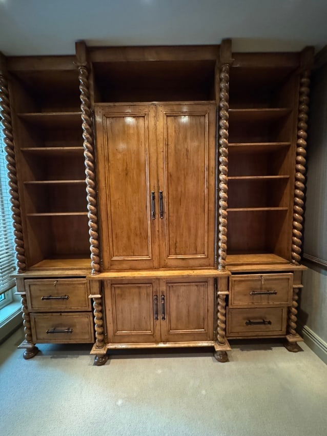 Large Wooden Entertainment Center with Barley Twist Columns and Ample Storage (1 of 3)