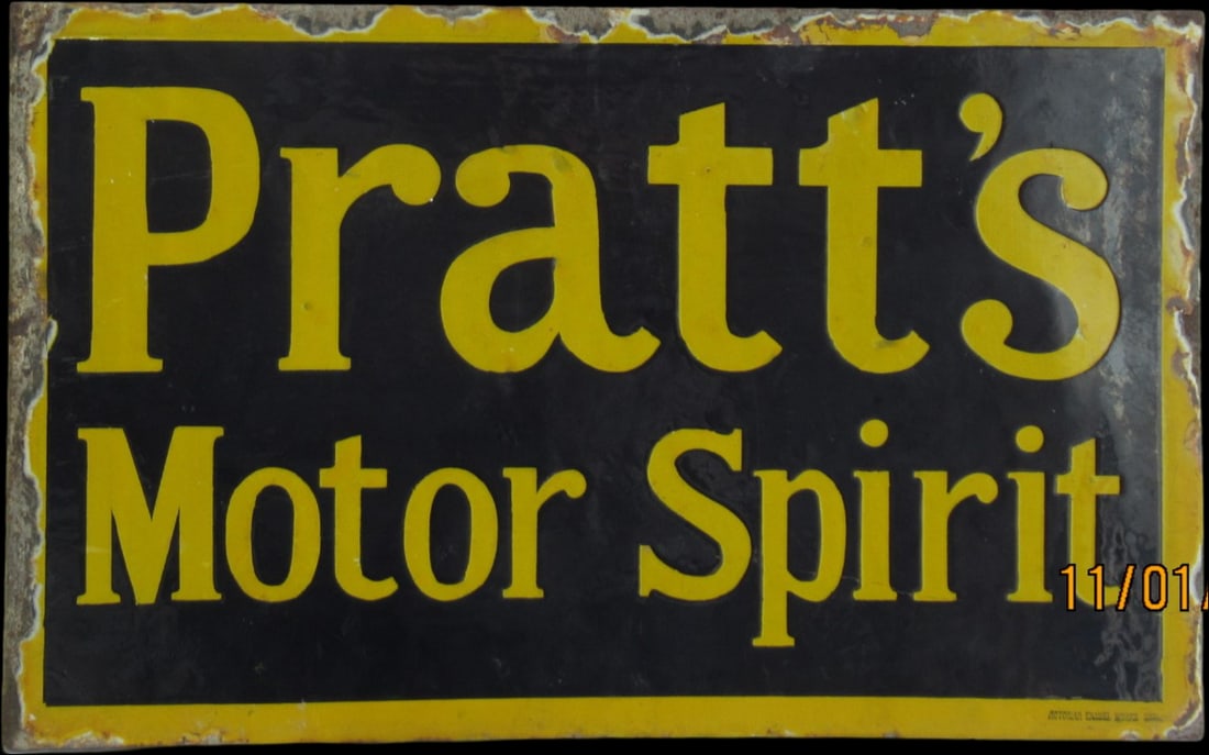 PRATTS MOTOR SPIRIT ORIGINAL ENAMEL DOUBLE SIDED FLANGE SIGN  VICT. 21X13 INCHES (1 of 2)