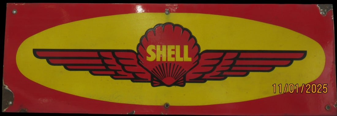 AEROSHELL ORIGINAL ENAMEL SIGN SINGLE SIDED.  36 X 12 INCHES. GREAT COLOURS (1 of 2)