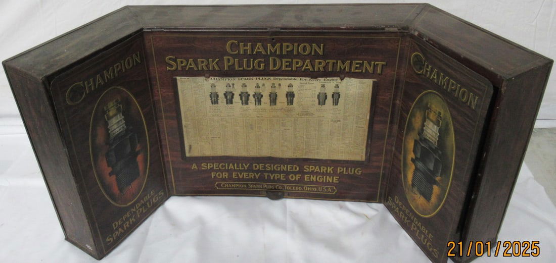 CHAMPION METAL SPARK PLUG DISPLAY CABINET SUPERB GRAPHICS. 32 X11 X 16 INCHES HIGH: CHAMPION METAL SPARK PLUG DISPLAY CABINET SUPERB GRAPHICS. 32 X11 X 16 INCHES HIGH. PURCHASED AT HERSHEY SWAP MEET . PROBABLY THE BEST COLLECTIBLE PIECE IN THE WHOLE CATALOG. YOU WILL NEVER FIND ANOTH