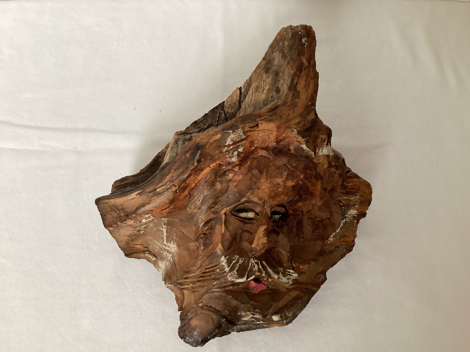 Austrian Carved Face on Live Edge Wood: 7 1/2" w x 7 1/2" h