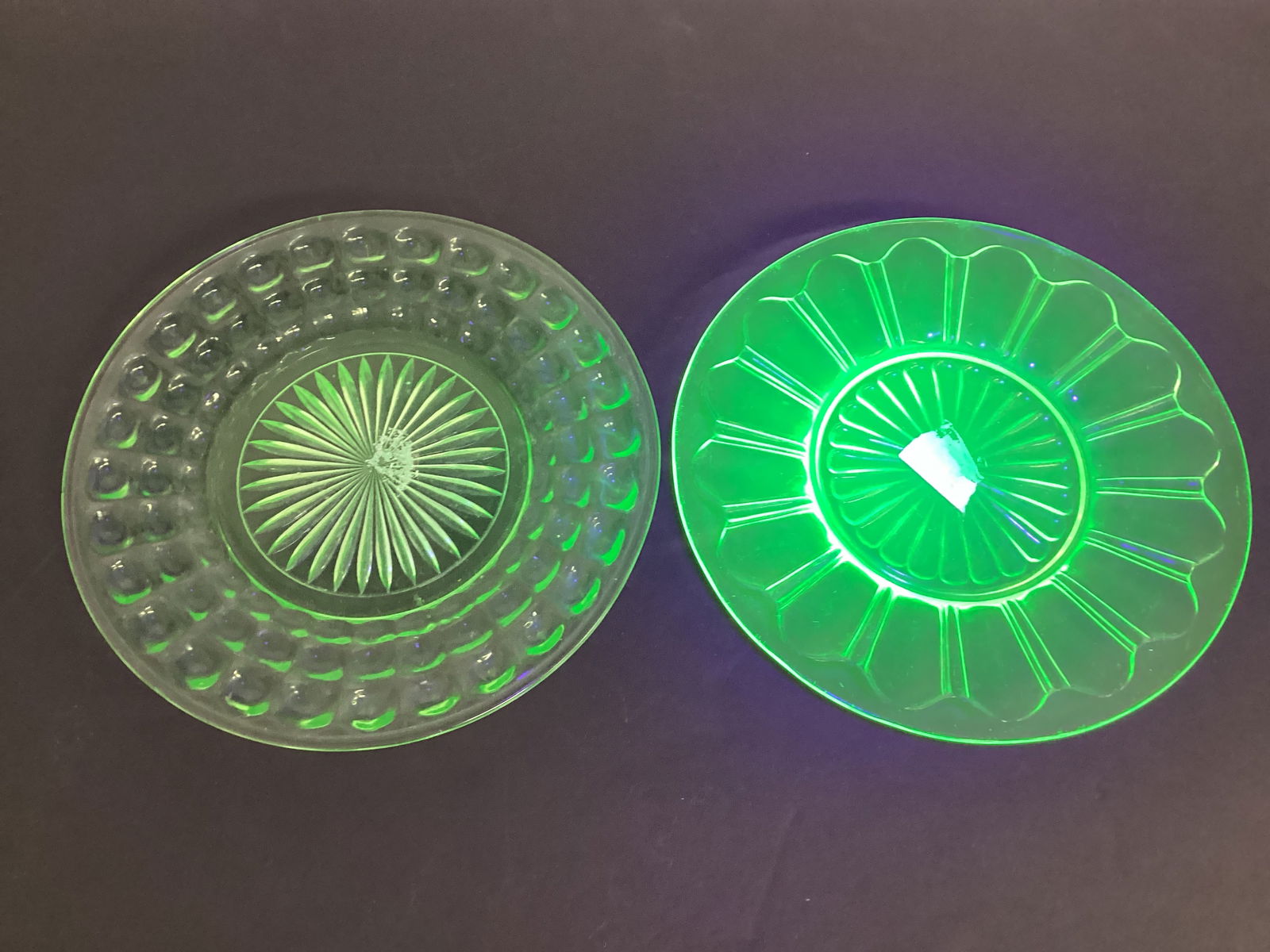 Two Uranium Green Depression Glass Plates (1 of 6)
