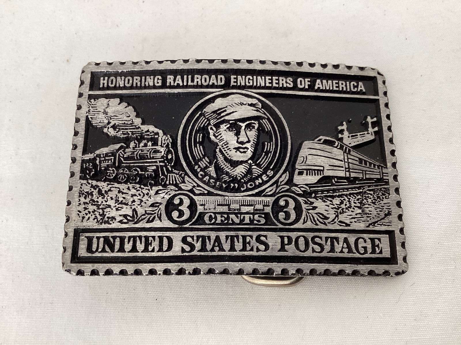 Dory Solid Pewter United States Postage Railroad Engineer Stamp Belt Buckle (1 of 2)