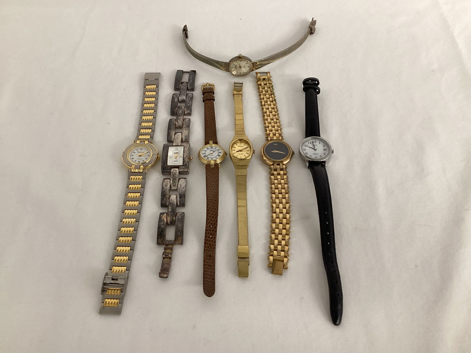 Ladies' Quartz Watches - Anne Klein, Sarah Coventry, Oleg Cassini, Timex: one missing crystal
