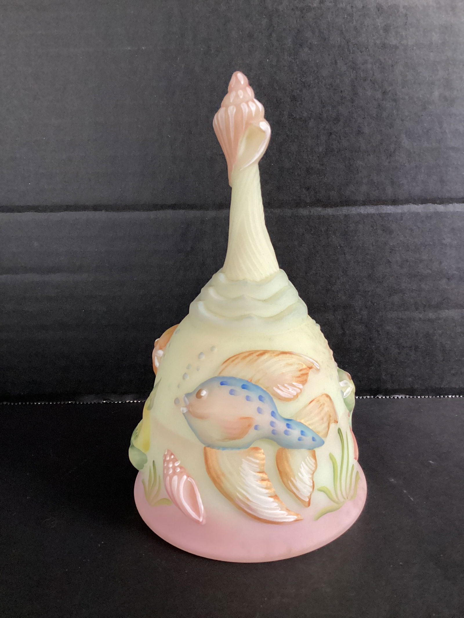 Fenton Burmese Glass Atlantis Hand Painted Fish Bell with Shell Handle (1 of 7)