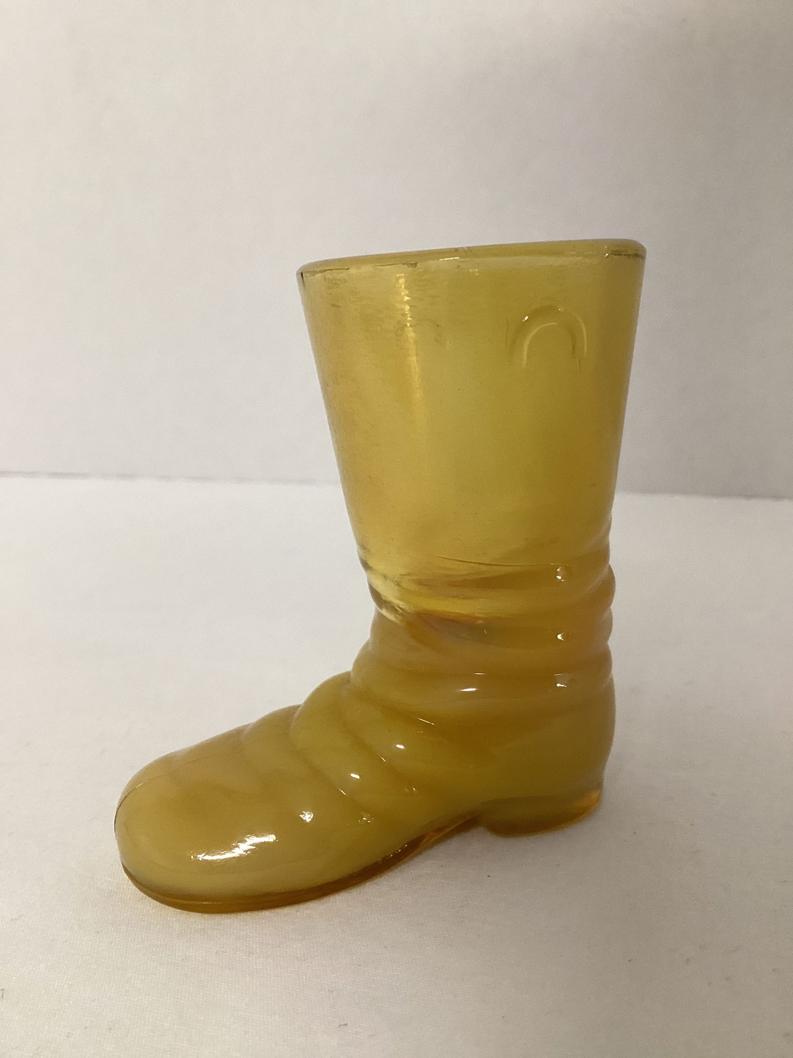 Boyd Yellow Glass Boot: 2 1/2" long x 2 3/4" h