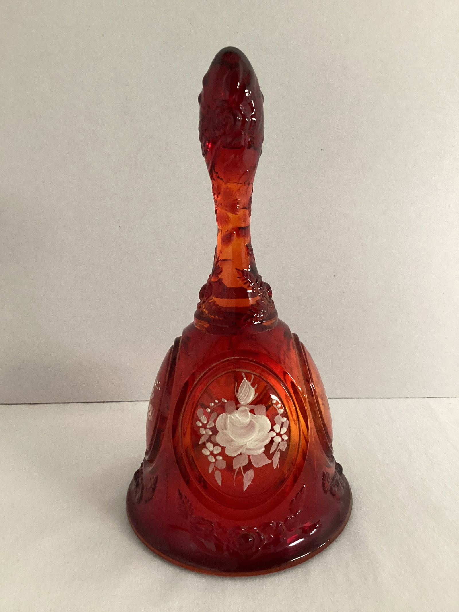 Fenton Red Bell with Hand Painted White Flowers (1 of 5)